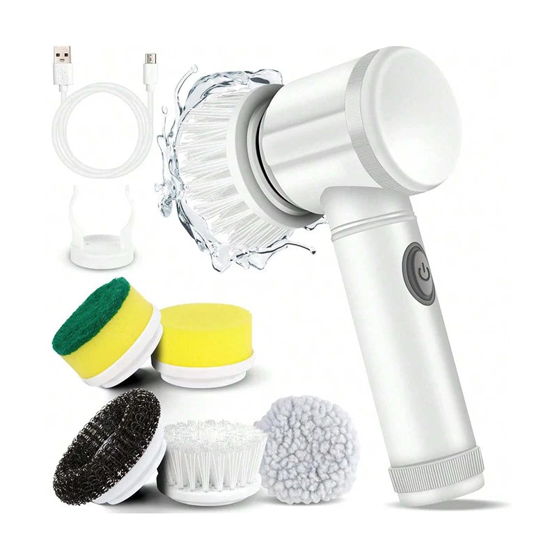 Electric Spin Scrubber, Bathroom Cordless Cleaning Brush Power Scrubber with 5 Replaceable Brush Heads, Electric Cleaning Brush