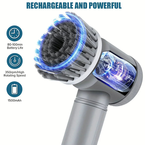 Escova de Limpeza Elétrica Rotativa, Escova de Limpeza Sem Fio para Banheiro com 5 Cabeças Intercambiáveis