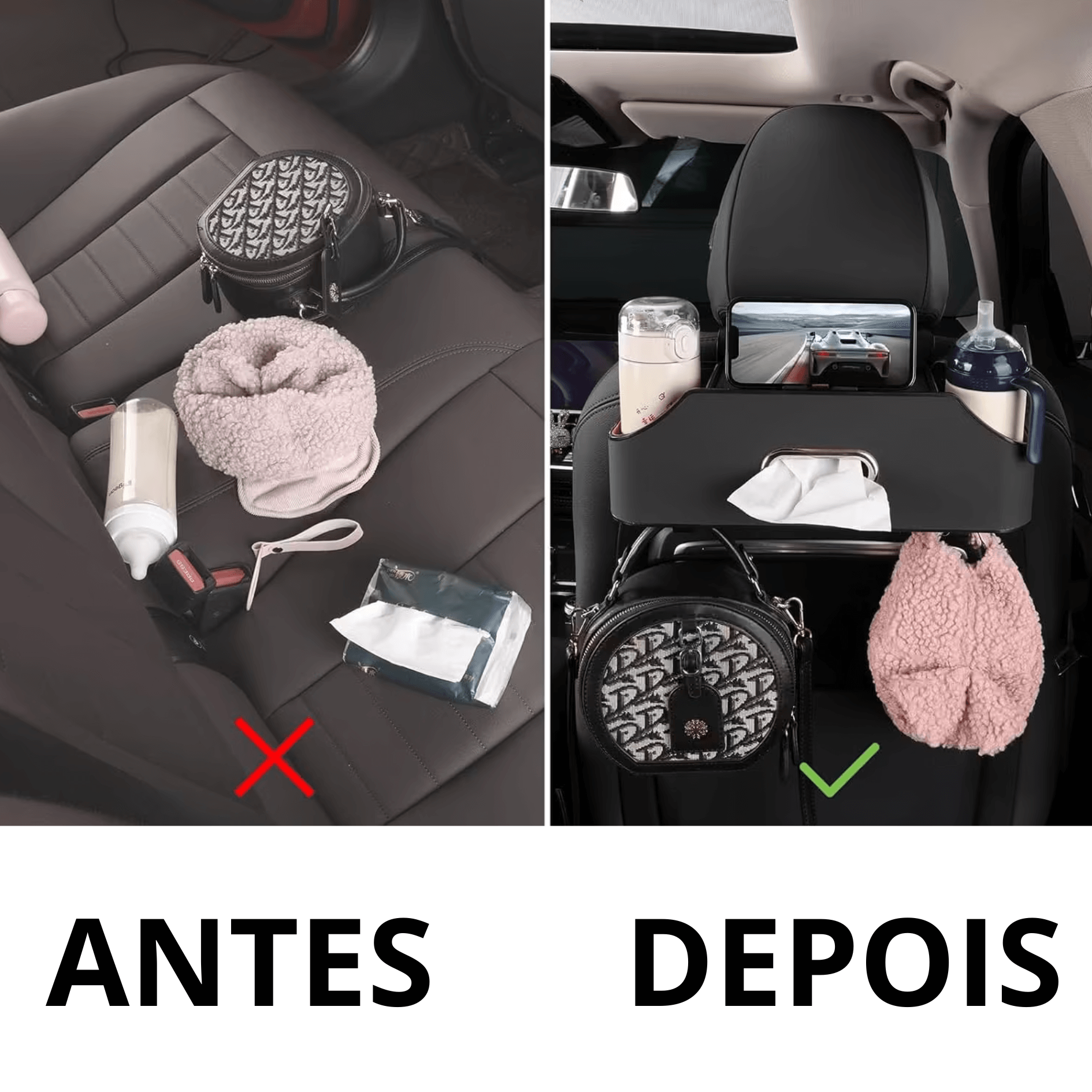 🔥 Organizador Multifuncional SeatSmart™  – ABS Premium + Couro – Impermeável e fácil de limpar!